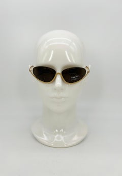 Chanel Vintage Y2K Half Frame Matte Gold Brown Lens Sunglasses c2000s