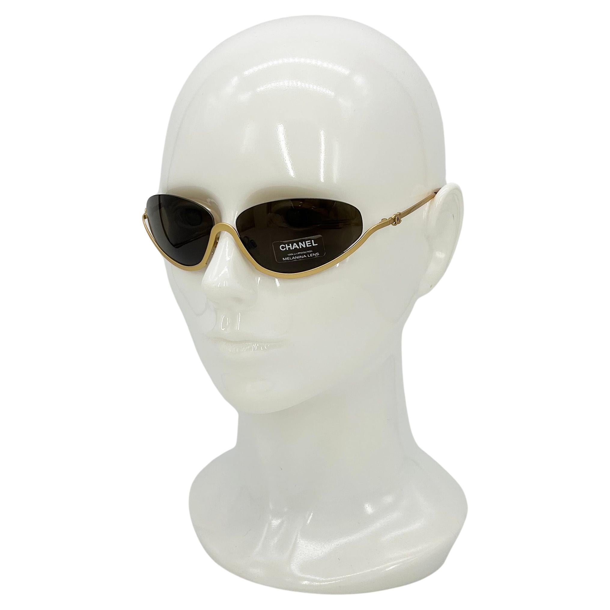 Lunettes de soleil Chanel Vintage By2K Half Frame Matte Gold Brown Lens c2000s