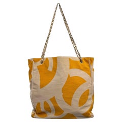 Chanel Vintage Yellow Canvas Chain Tote Bag