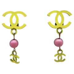 Chanel Vintage Yellow Neon Light Pink CC Drop Clip On Earrings