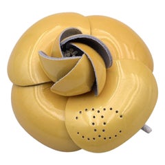 Chanel Vintage Yellow Patent Leather Camelia Camellia Flower Brooch