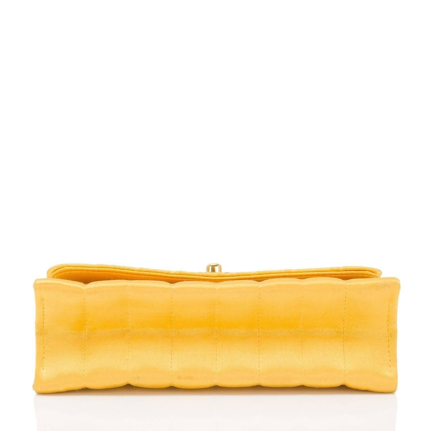 Chanel Vintage Yellow Vertical Quilted Satin Mini Flap Bag For Sale 1