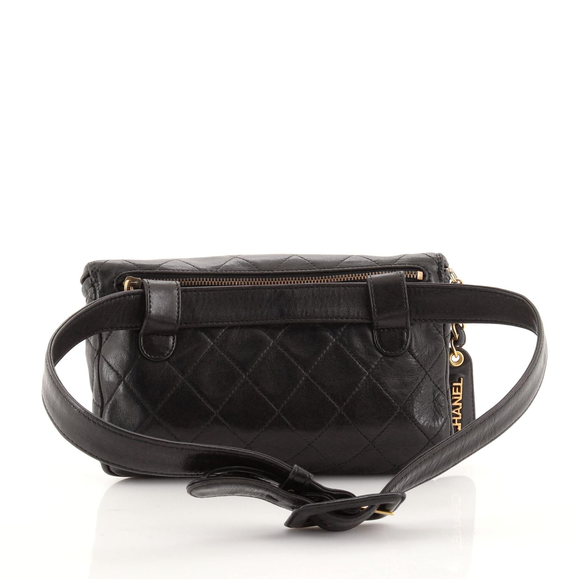 Black Chanel Vintage Zip Belt Bag Quilted Lambskin Medium