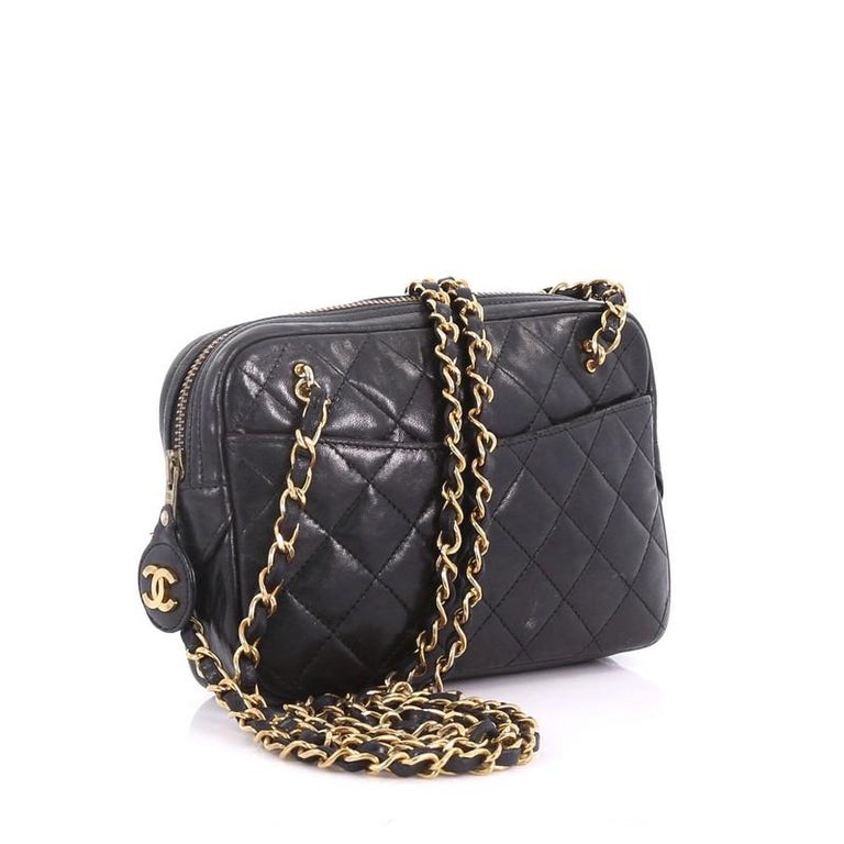 Chanel Vintage Zip Chain Shoulder Bag Quilted Leather Small at