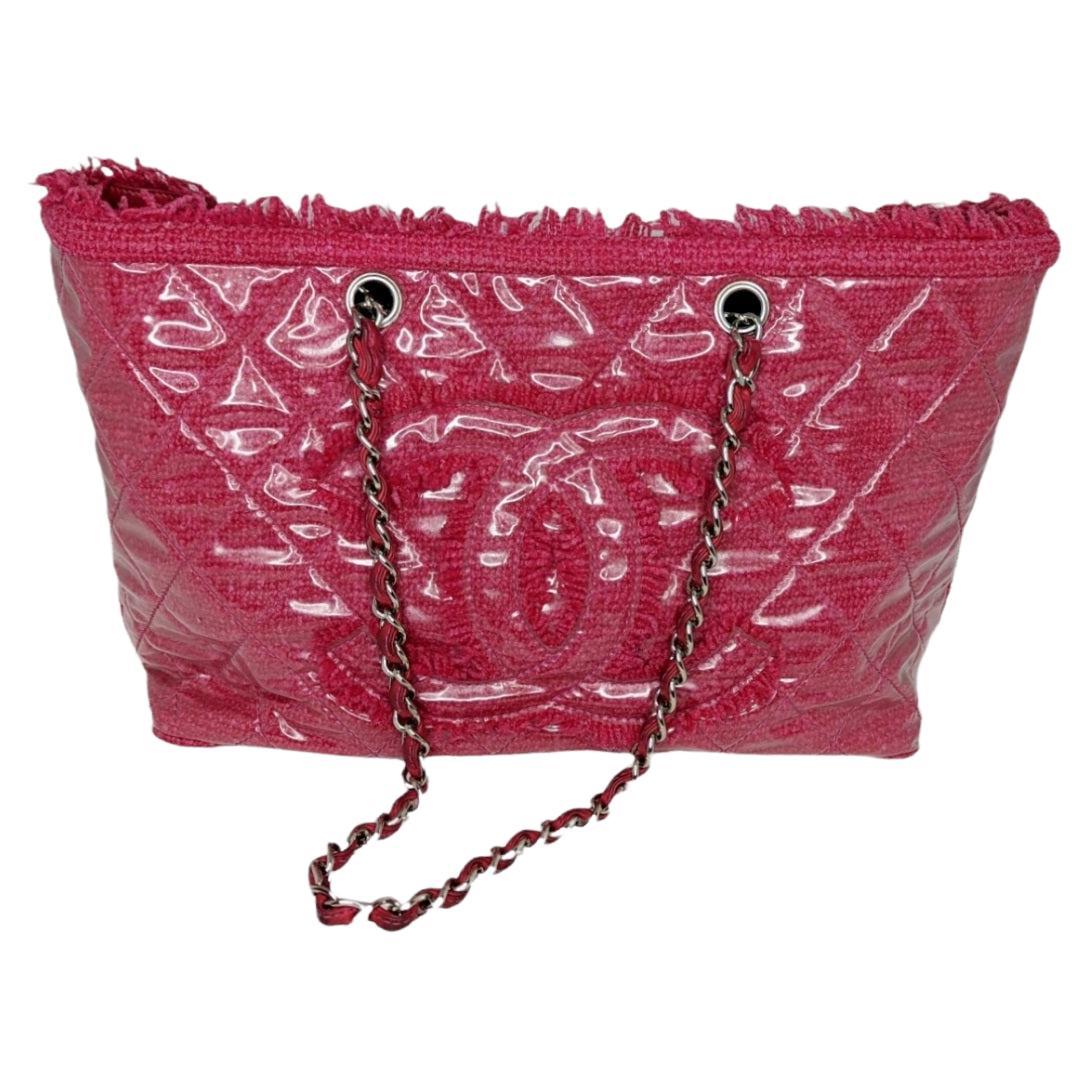 Chanel Vinyl Quilted Funny Tweed Tote Pink
