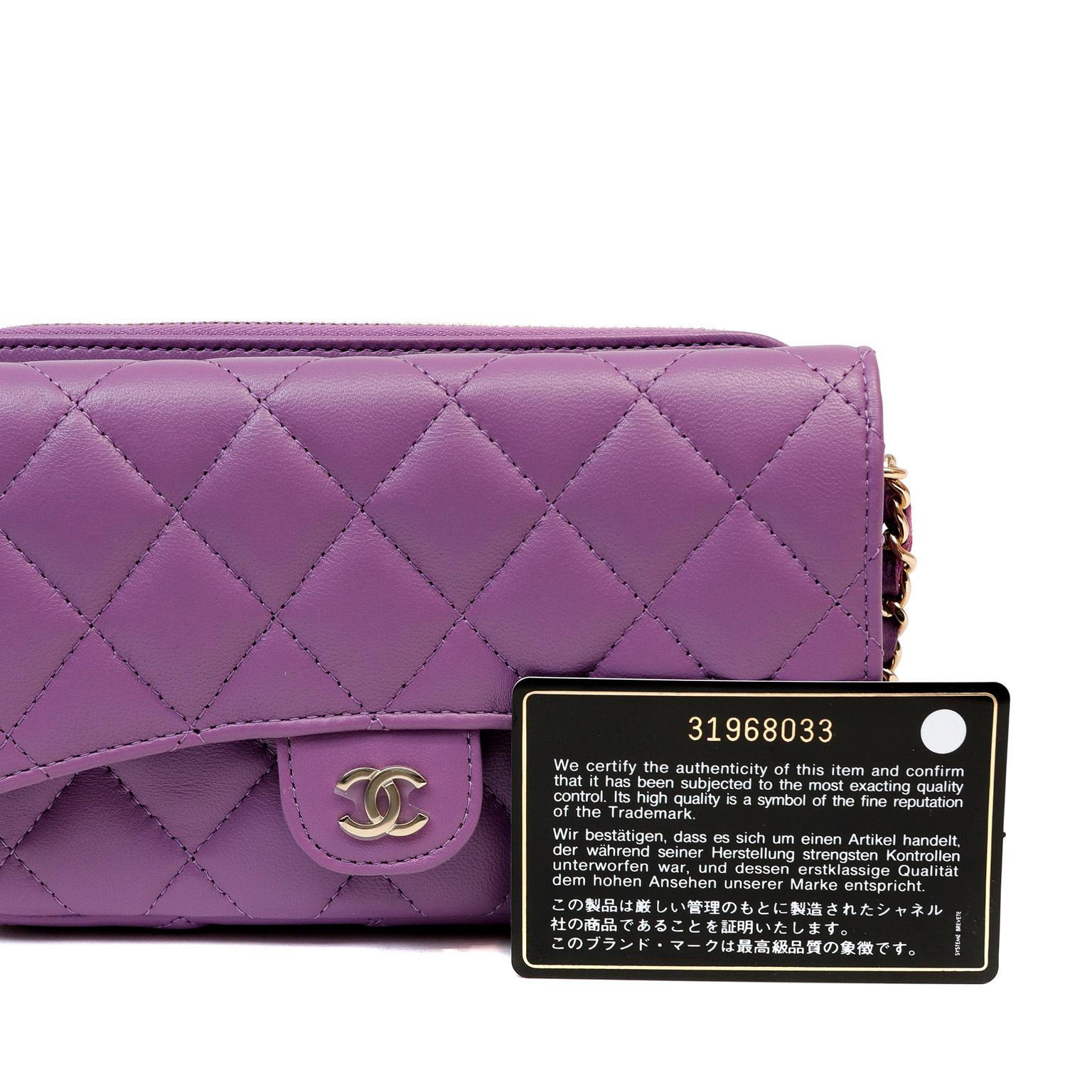 Gray Chanel Violet Lambskin WOC  Wallet on a Chain