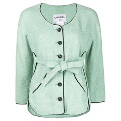 Chanel Vogue Cover Turquoise Tweed Jacket with Belt