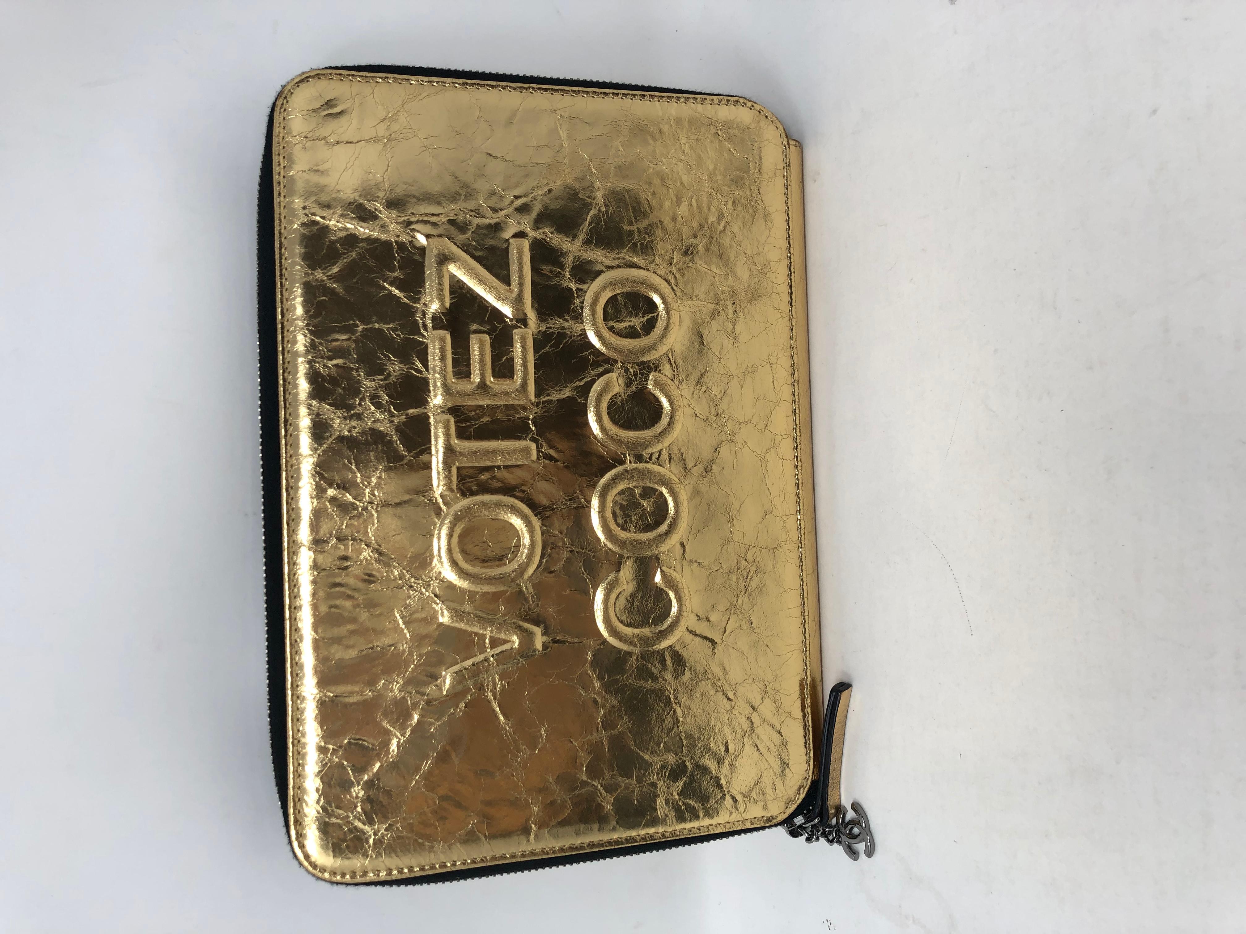 Chanel Votez Coco Gold Clutch  In Excellent Condition In Athens, GA