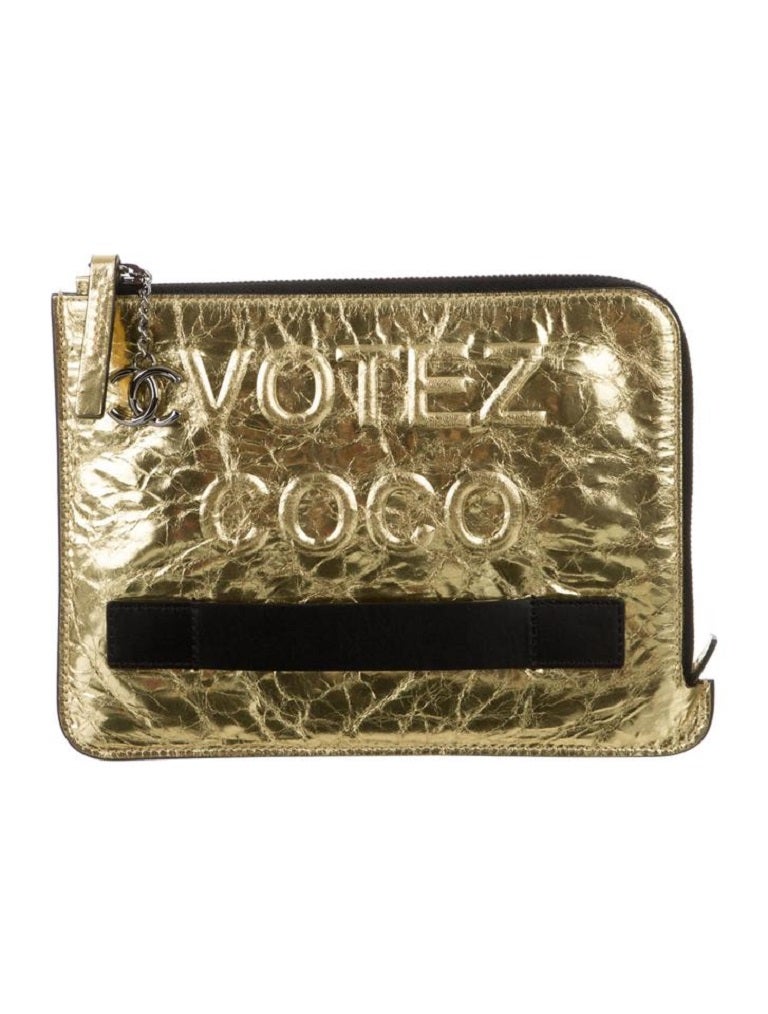 Chanel Votez Coco Gold O-Case Zip Clutch 92cas81 For Sale