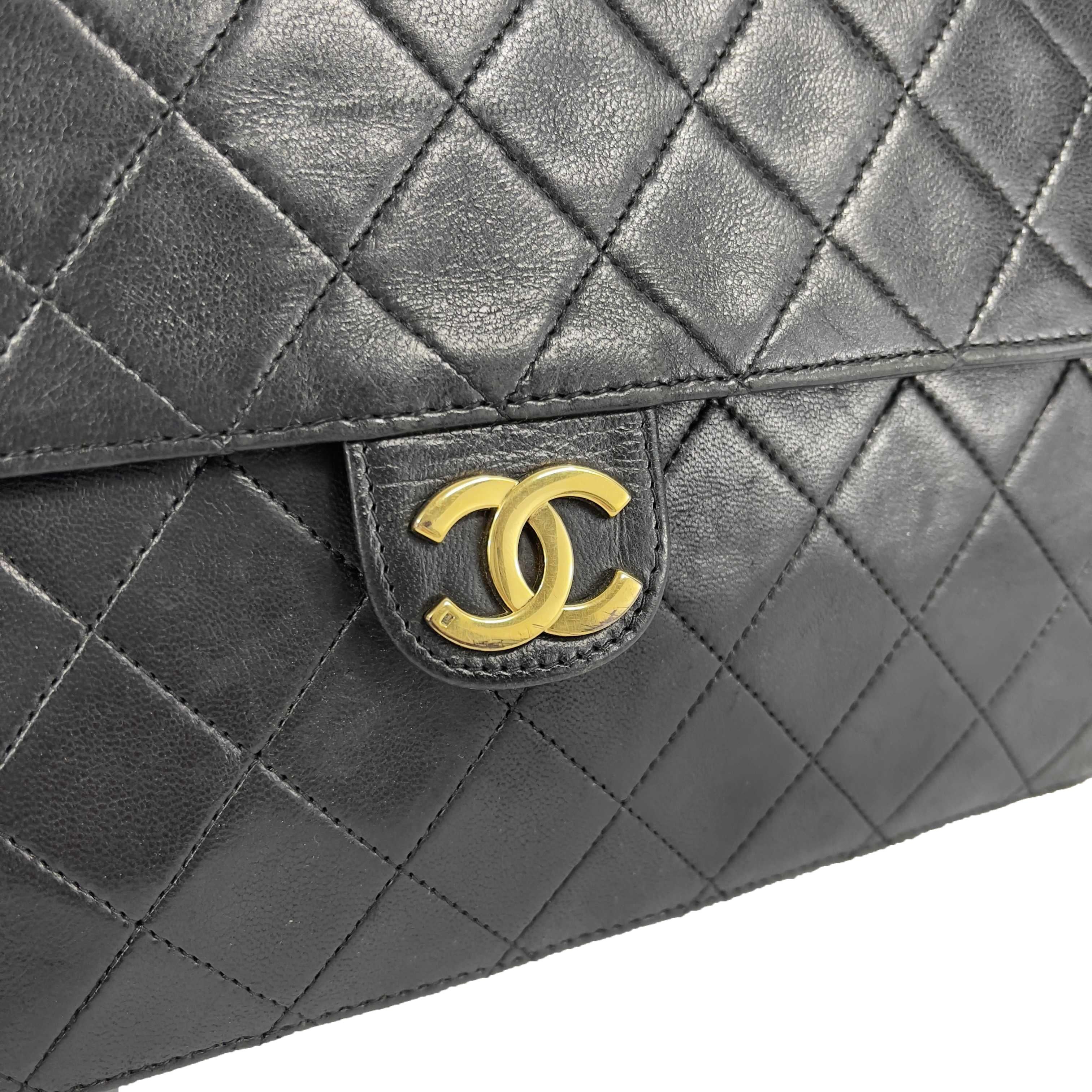 CHANEL - VTG CC Logo Old Medium Black Matelasse Quilted Shoulder Bag 1
