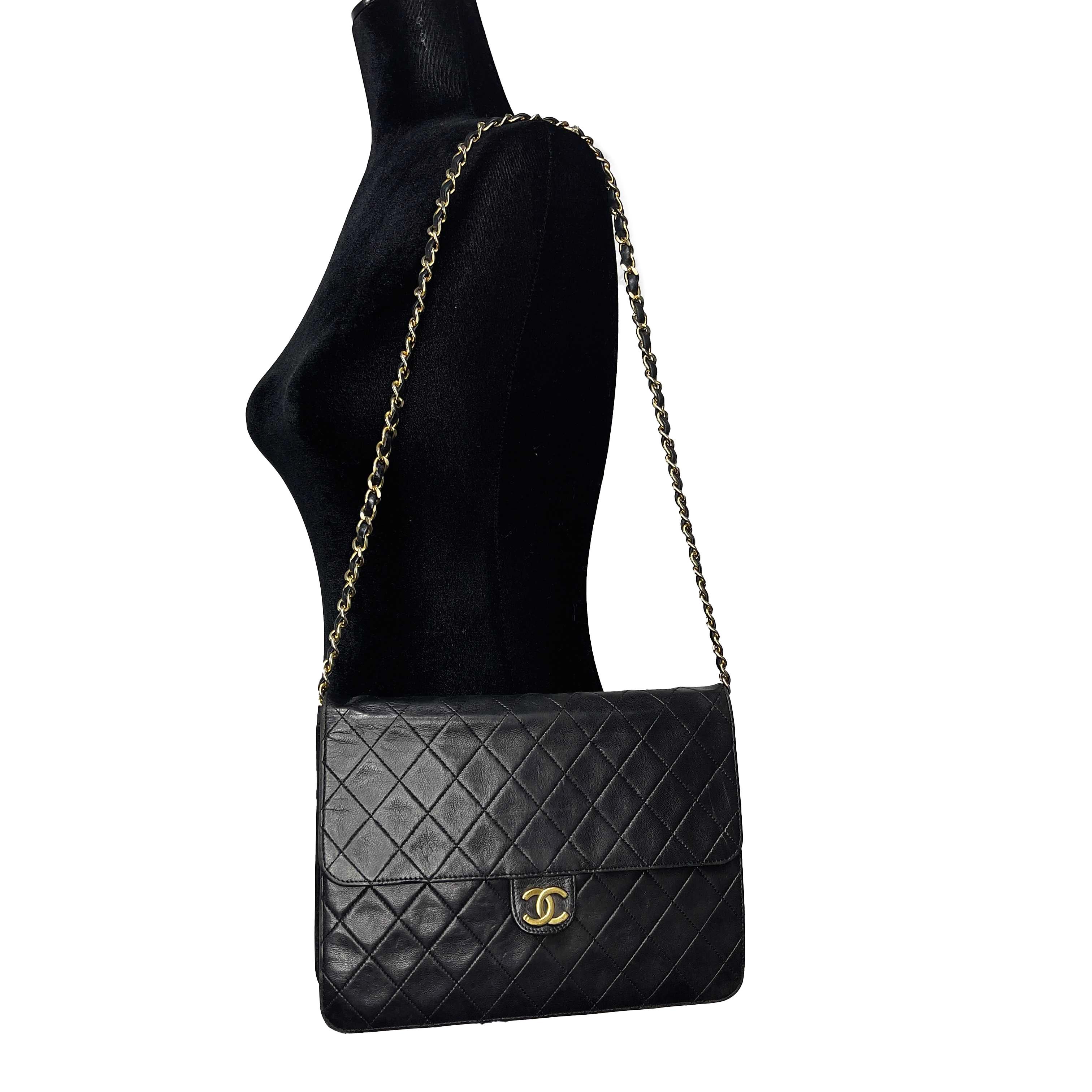CHANEL - VTG CC Logo Old Medium Black Matelasse Quilted Shoulder Bag 5
