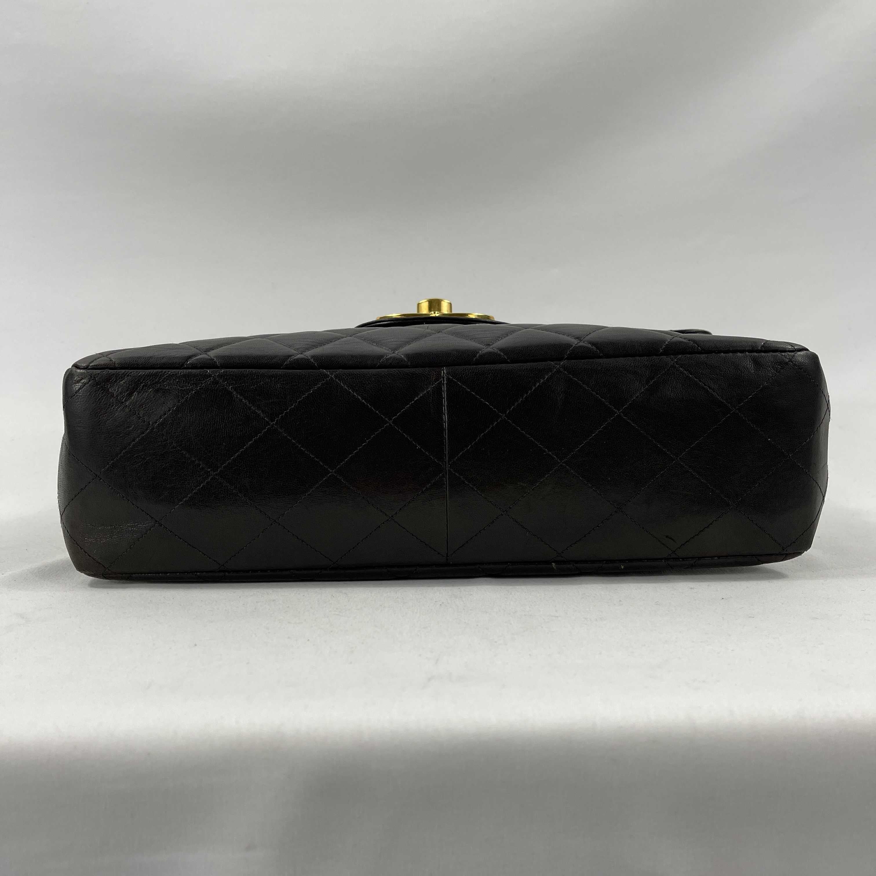 CHANEL - VTG Jumbo Flap 24k Gold Plated Lambskin Single Flap CC Shoulder Bag 11
