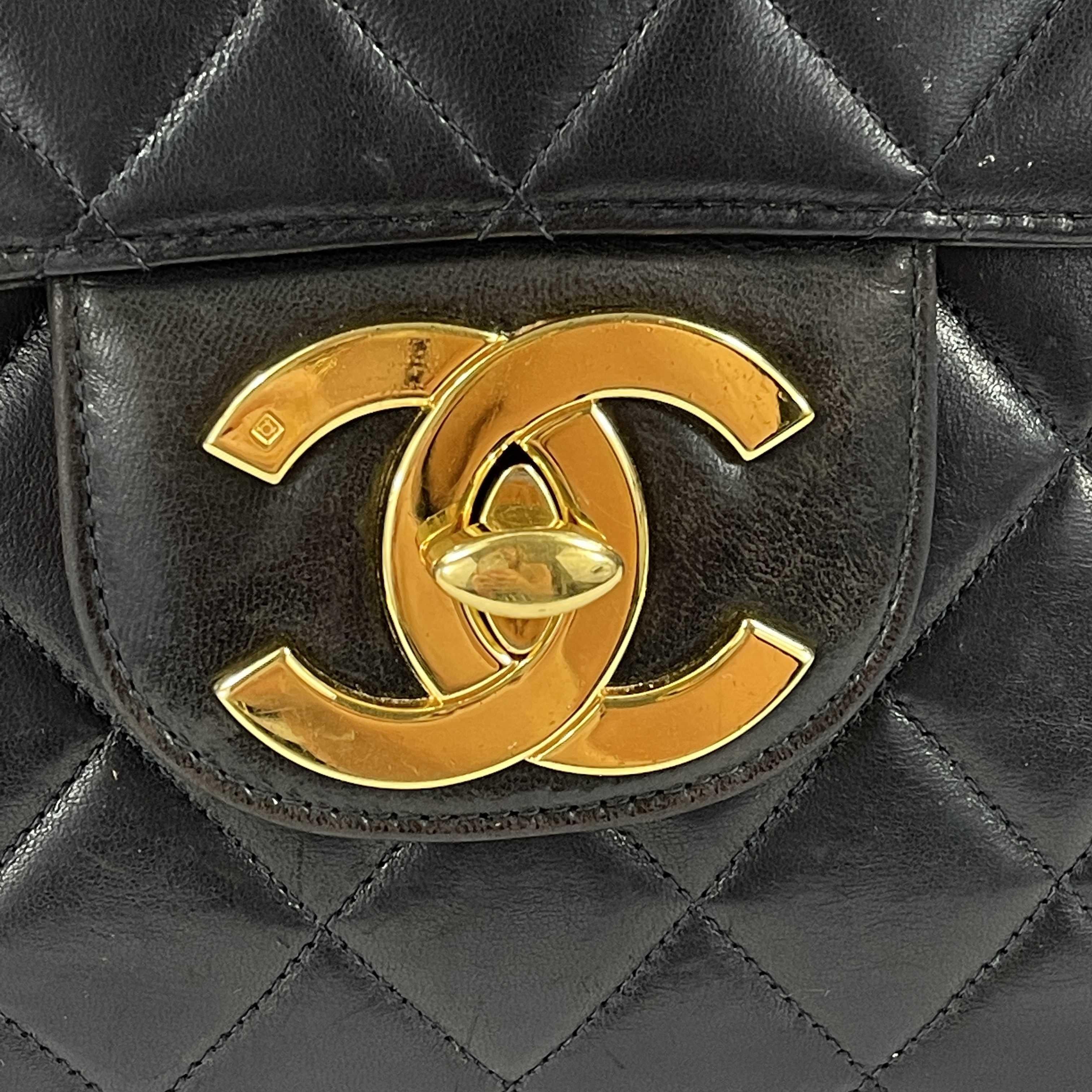 CHANEL - VTG Jumbo Flap 24k Gold Plated Lambskin Single Flap CC Shoulder Bag 4