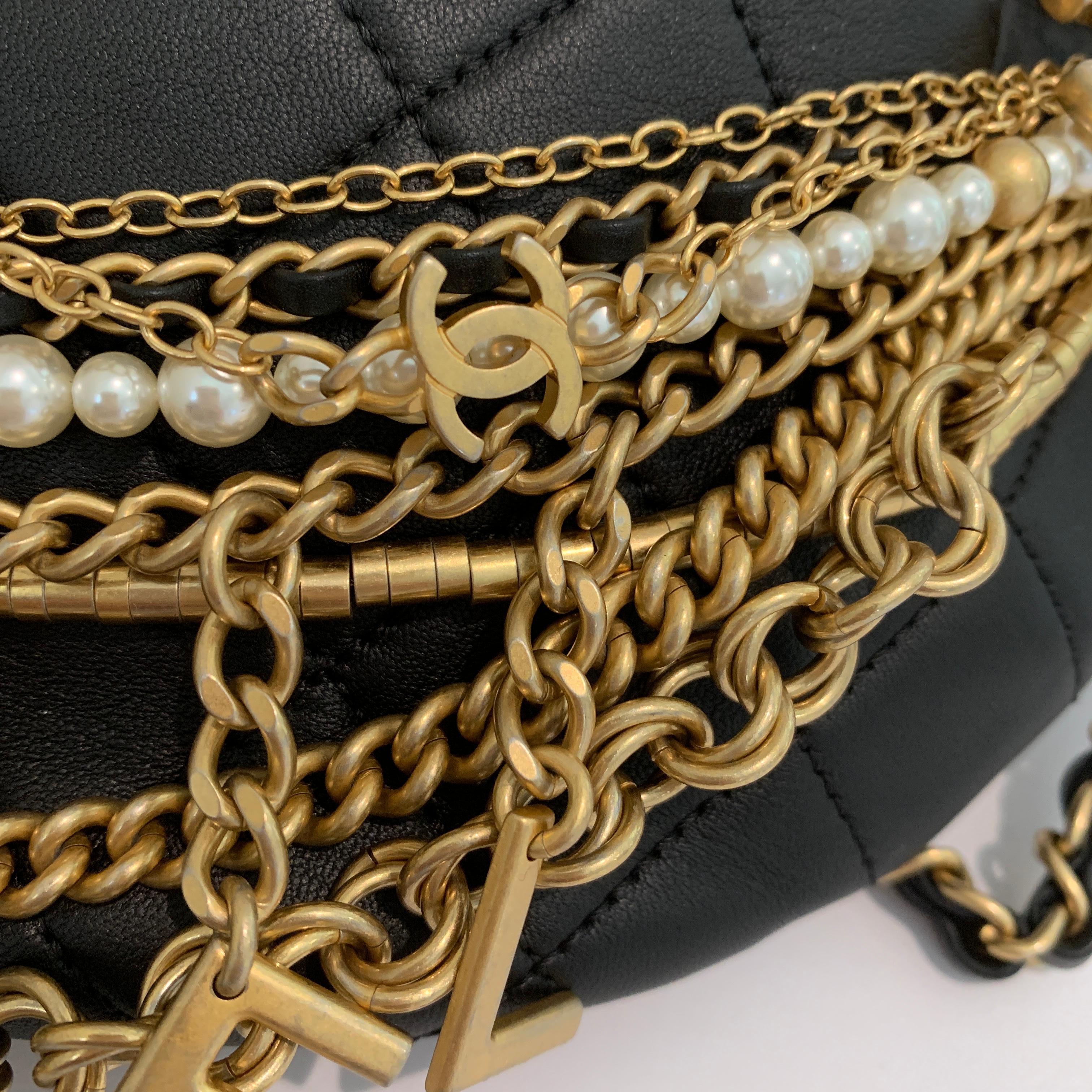 Women's or Men's Chanel Waist Bum Bag Lambskin, Gold-Tone Pearls Chains