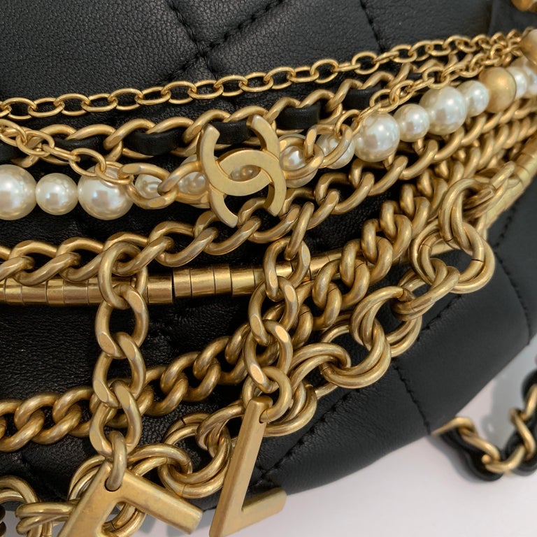 Chanel Waist Bum Bag Lambskin, GoldTone Pearls Chains For Sale at