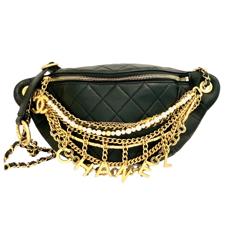 Chanel Waist Bum Bag Lambskin, Gold-Tone Pearls Chains