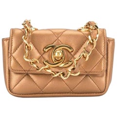 Chanel Waist Classic Flap Rare Used 90s Limited Edition Micro Mini Bronze Bag