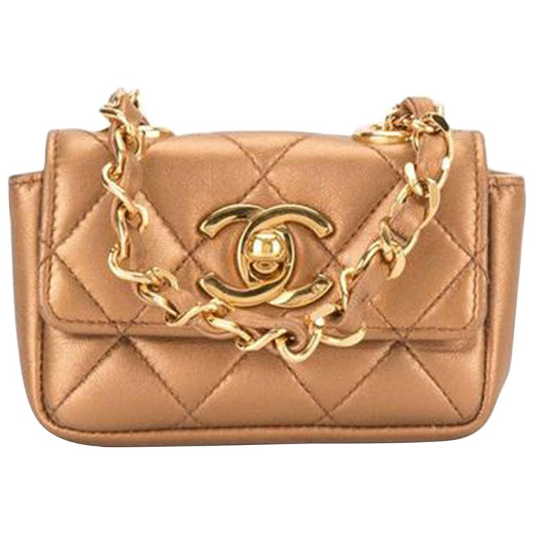 Chanel Waist Classic Flap Rare Vintage 90s Limited Edition Micro Mini  Bronze Bag For Sale at 1stDibs