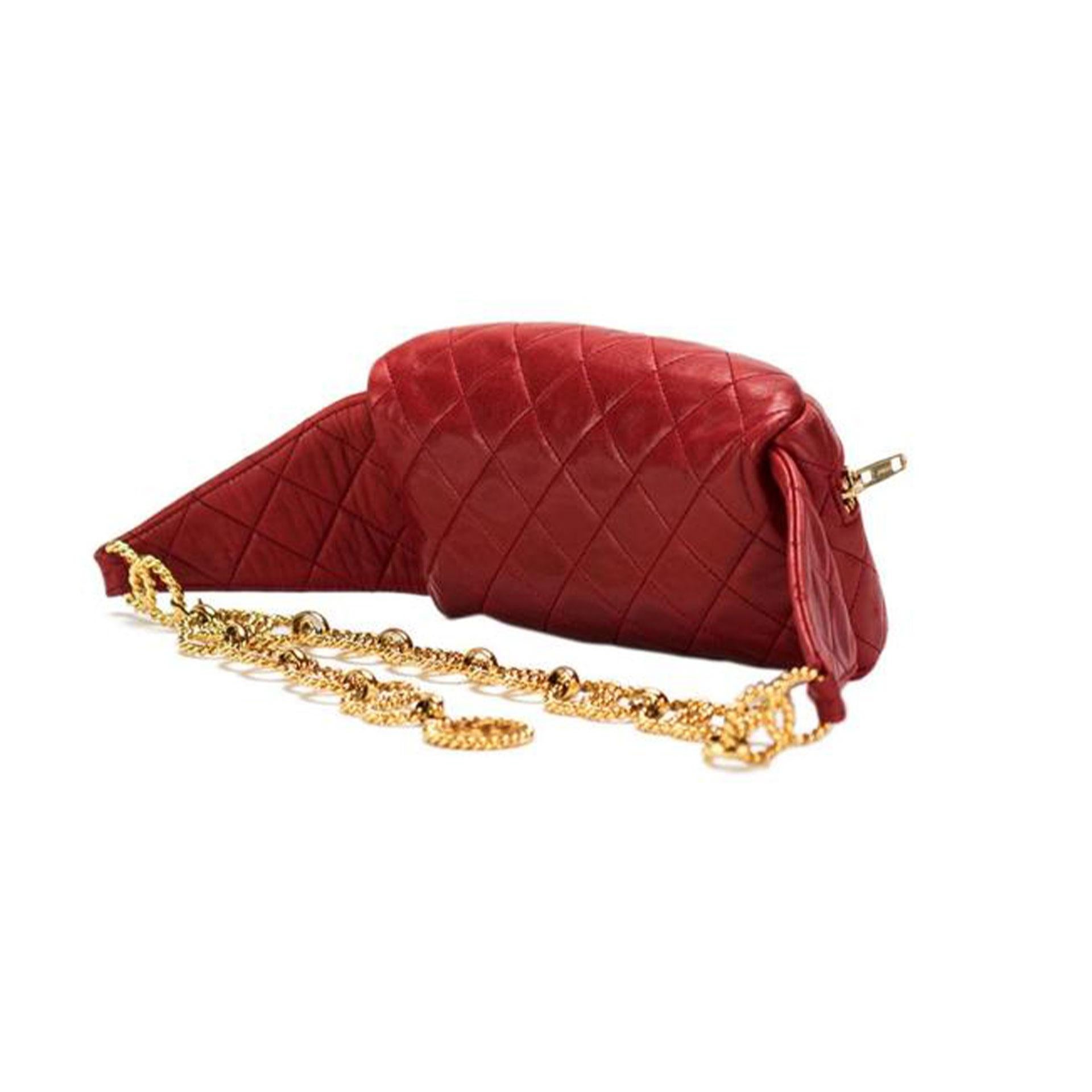 Pink Chanel Waist Fanny Pack Vintage Rare Gold Chain Collector's Piece Red Belt Bag For Sale