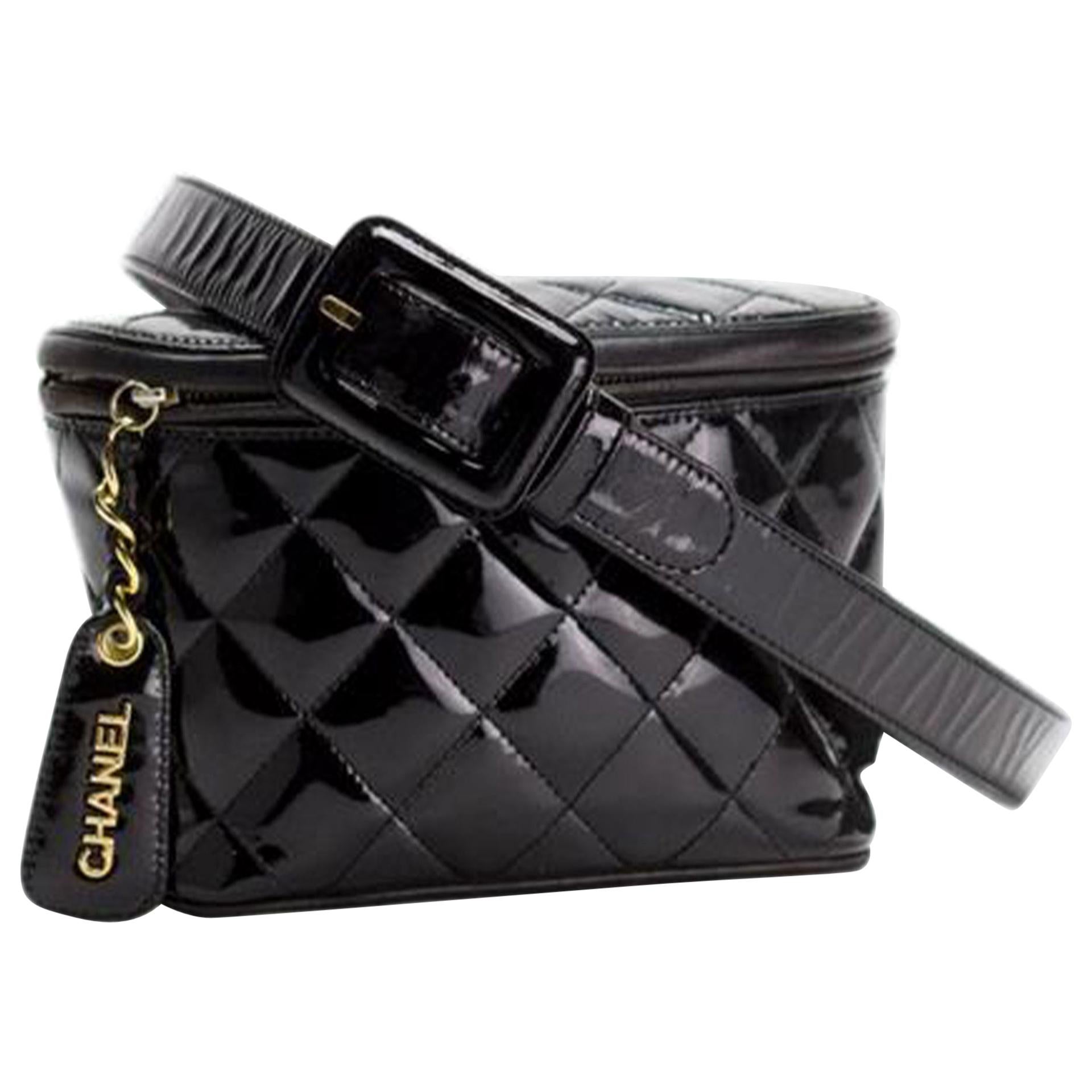 Chanel Waist Vintage Rare 1994 Belt Bum Fanny Pack Black Patent Leather Bag  For Sale at 1stDibs