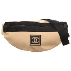 Used Chanel Waist XL Sport Fanny Pack Banana Beige Nylon Cross Body Bag