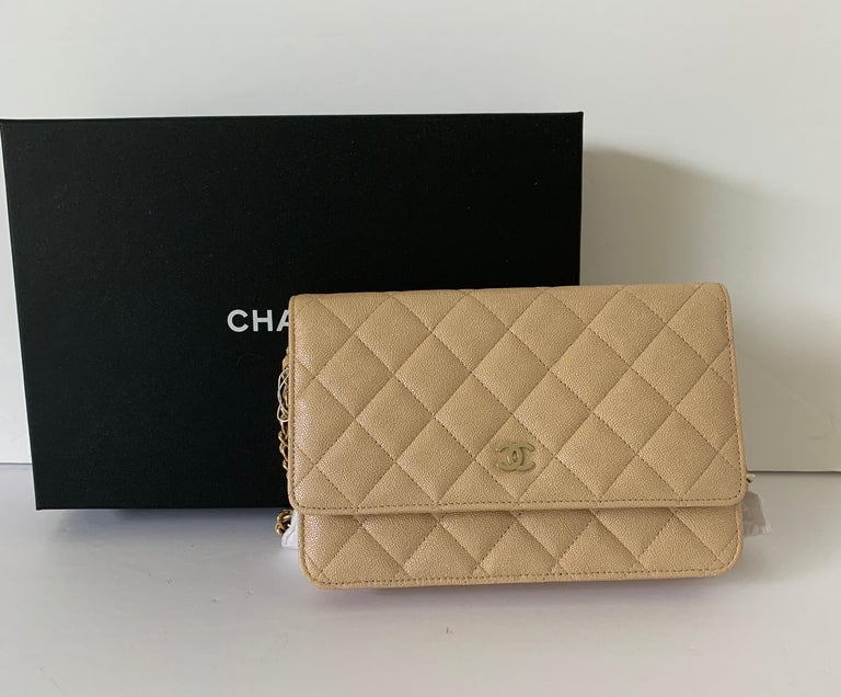 NIB 19S Chanel Iridescent Pink Caviar Classic Wallet on Chain WOC