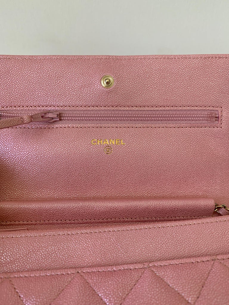 Chanel Wallet on Chain 19s Iridescent Pearly Pink Woc Caviar Cross