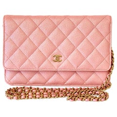 Chanel Metallic Iridescent Pink Lambskin Chanel 19 Wallet On Chain WOC Bag