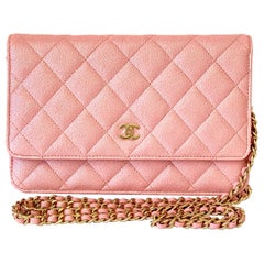 Chanel Wallet on Chain 19s Iridescent Pearly Pink Woc Caviar Cross Bo