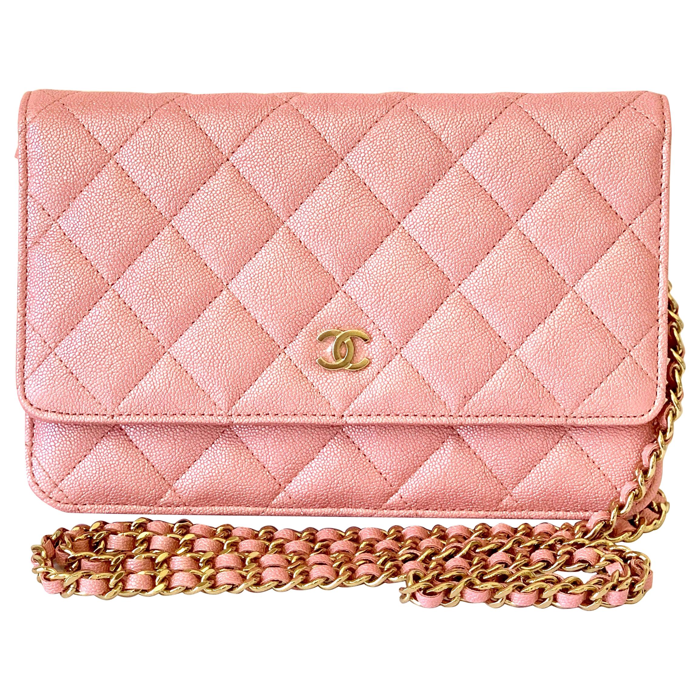 Chanel Wallet on Chain 19s Iridescent Pearly Pink Woc Caviar Cross Bo at  1stDibs