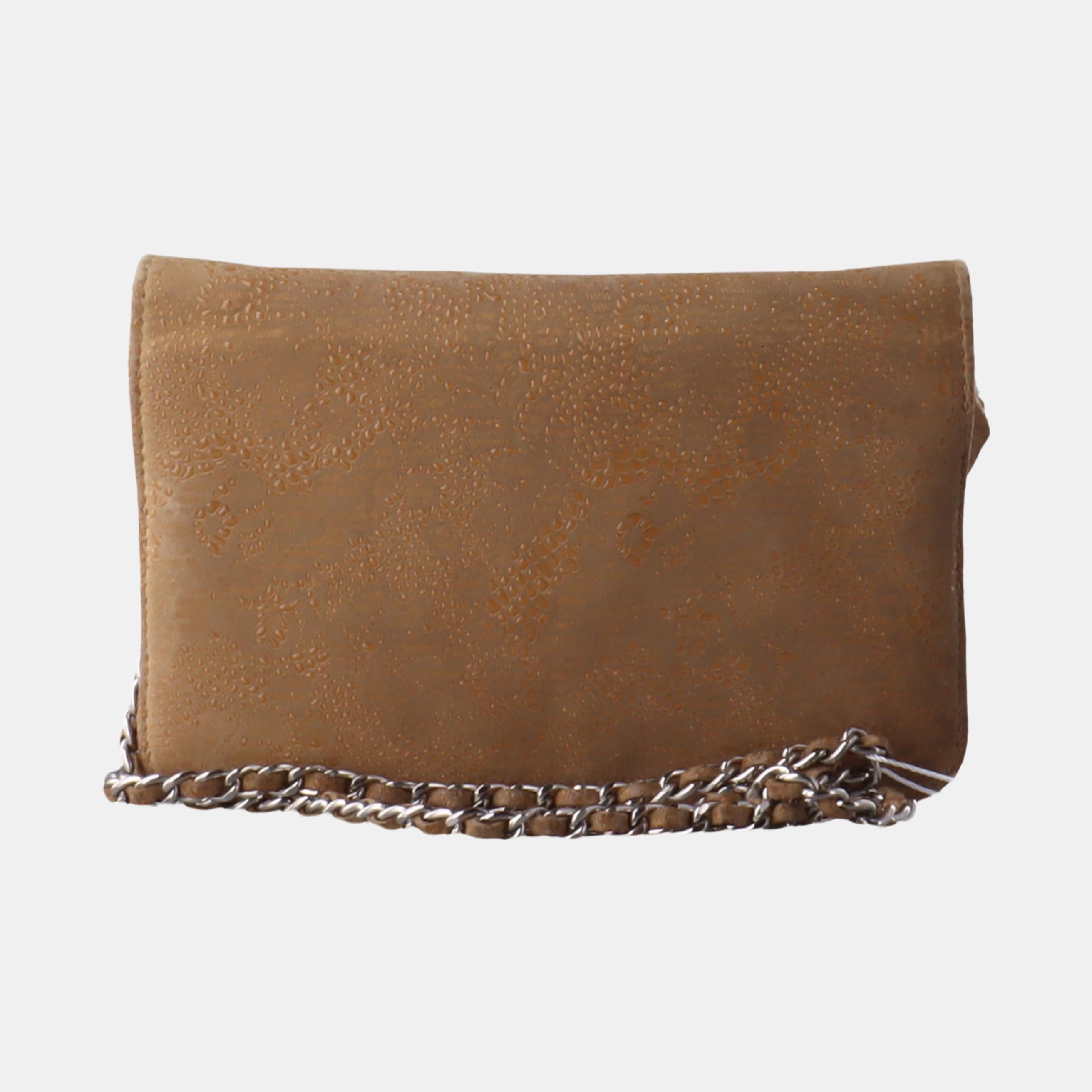 Chanel Wallet on Chain Beige Suede Lace Over Effect, 2013-2014 For Sale 2
