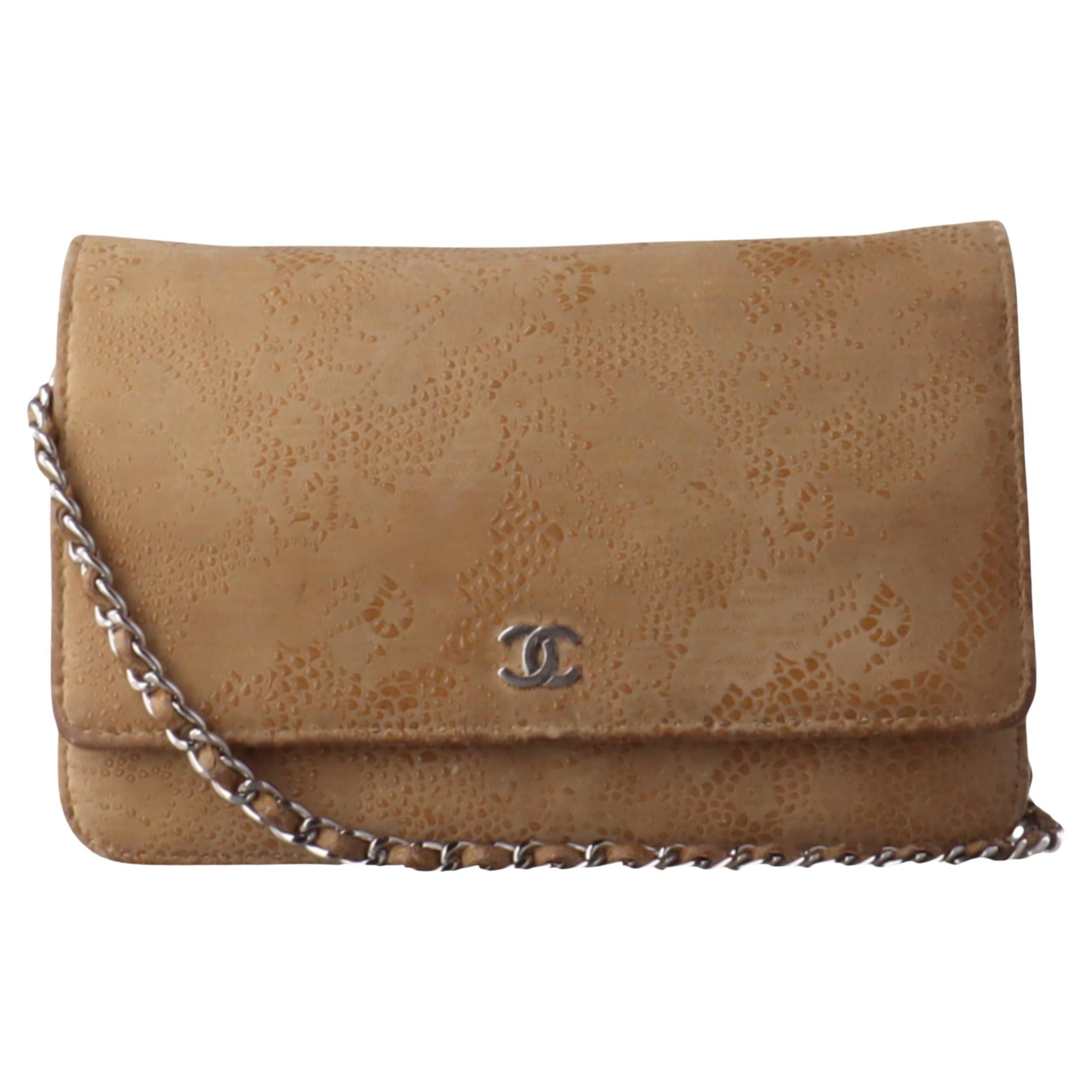 Chanel Wallet on Chain Beige Suede Lace Over Effect, 2013-2014 For Sale