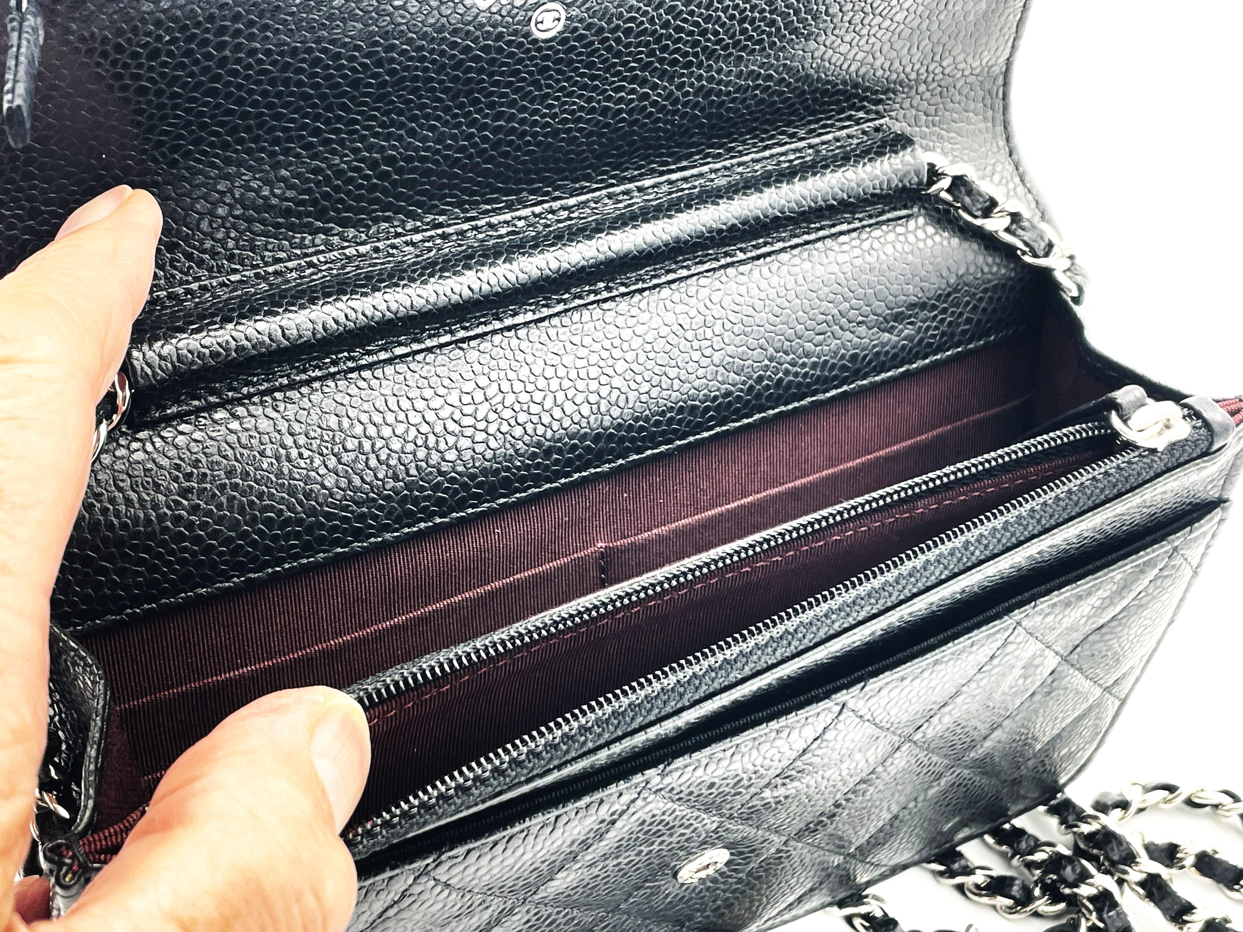 CHANEL WALLET ON CHAIN, black Caviar leather, long carrying chain , ID Carte For Sale 2