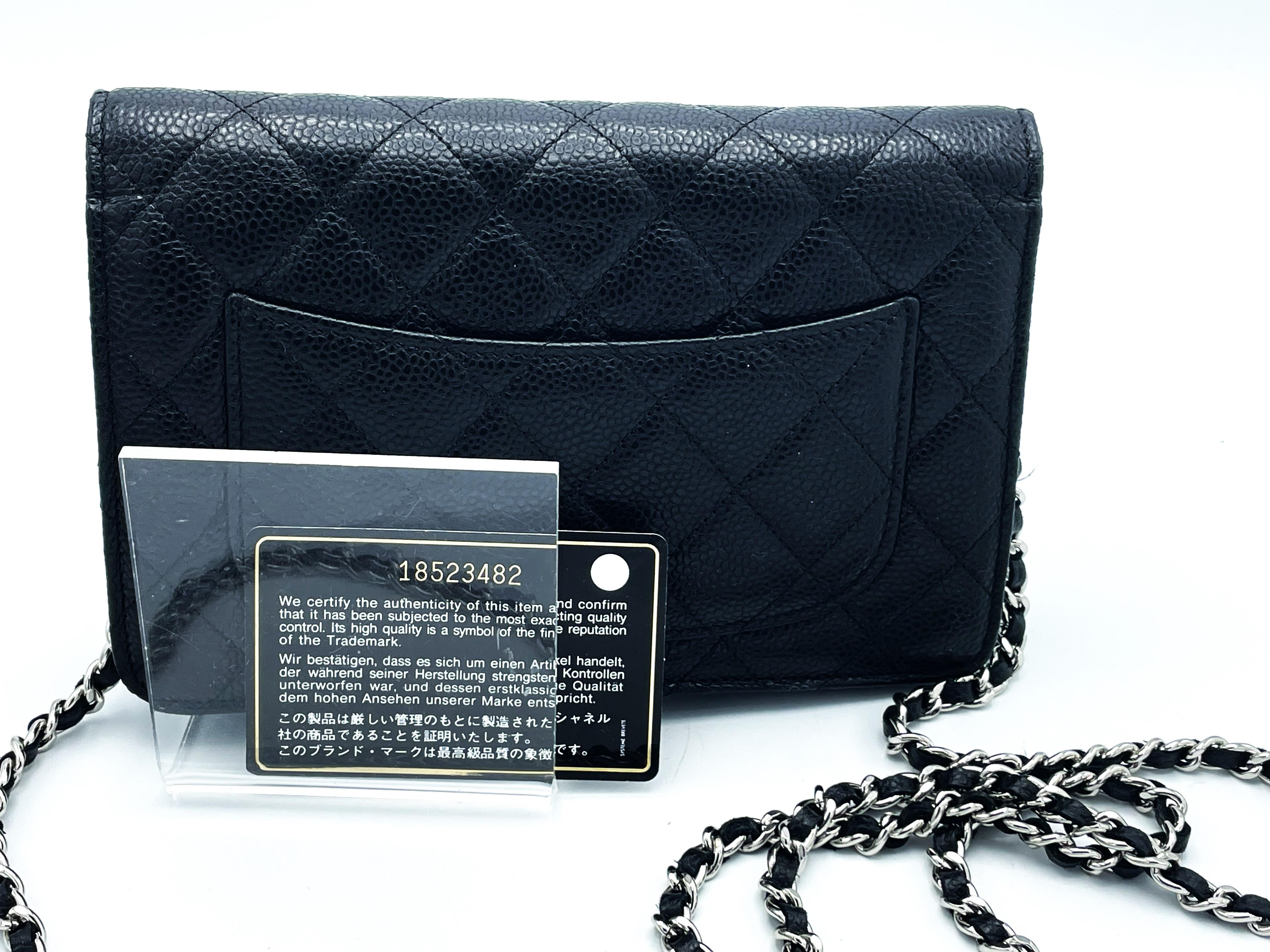 CHANEL WALLET ON CHAIN, black Caviar leather, long carrying chain , ID Carte For Sale 4
