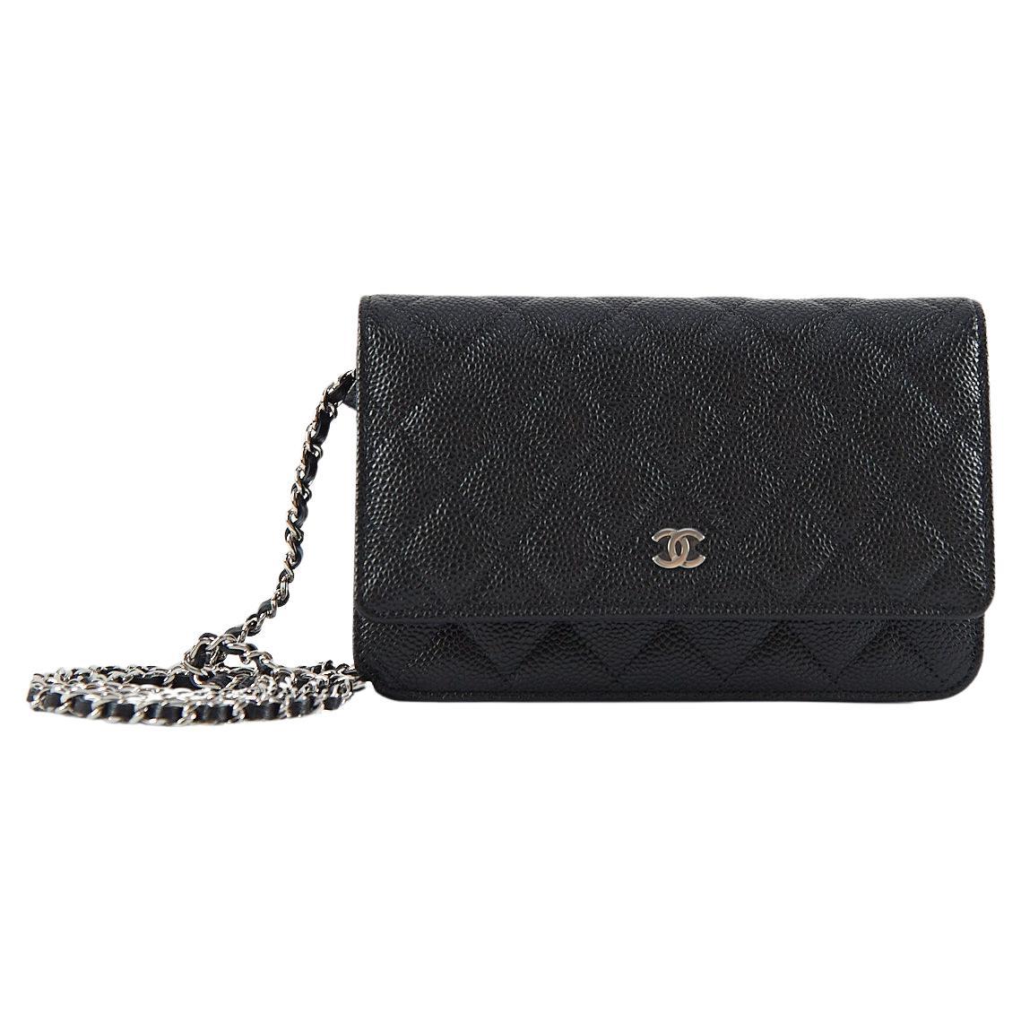 CHANEL WALLET ON CHAIN BLACK Caviar Leather with SilverTone Hardware