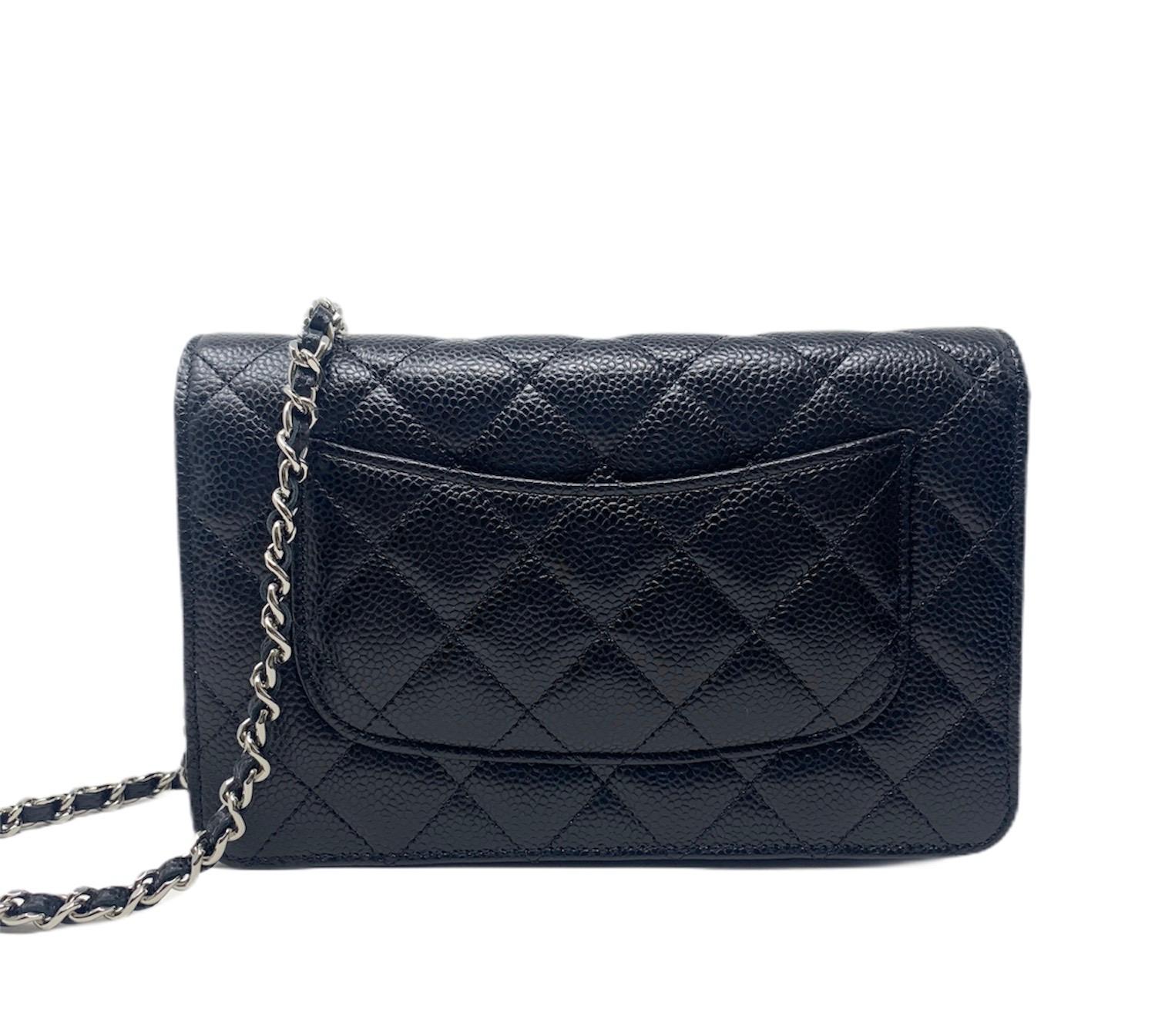 Women's or Men's Chanel Wallet on Chain Black Quilted Caviar, 2019