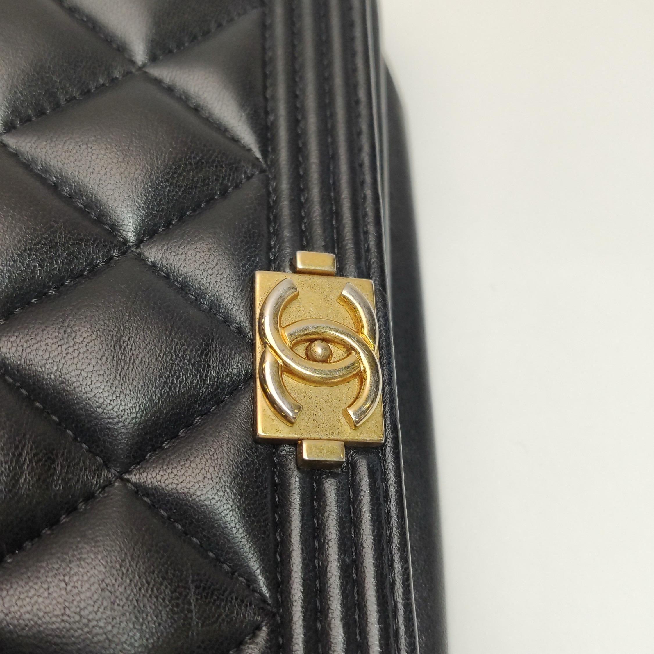 Chanel Wallet on Chain Boy Flap Black Lambskin Leather Gold Hardware For Sale 8