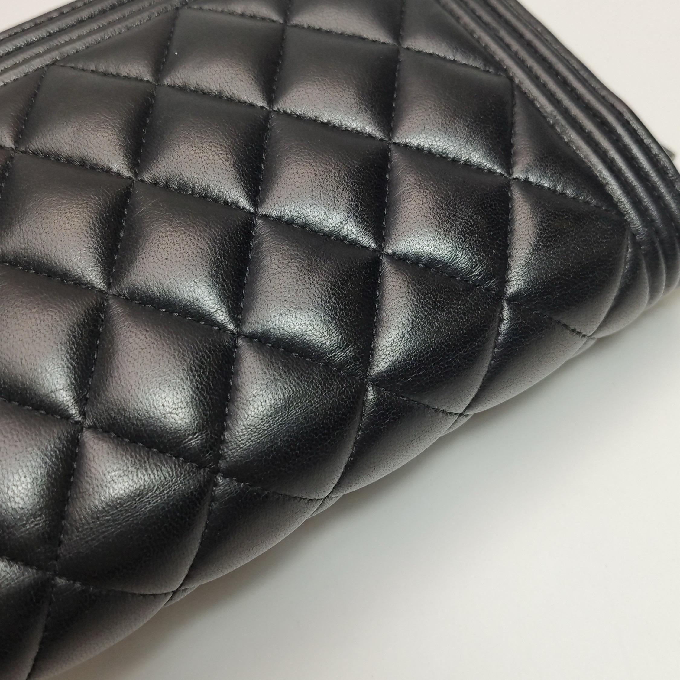 Chanel Wallet on Chain Boy Flap Black Lambskin Leather Gold Hardware For Sale 15