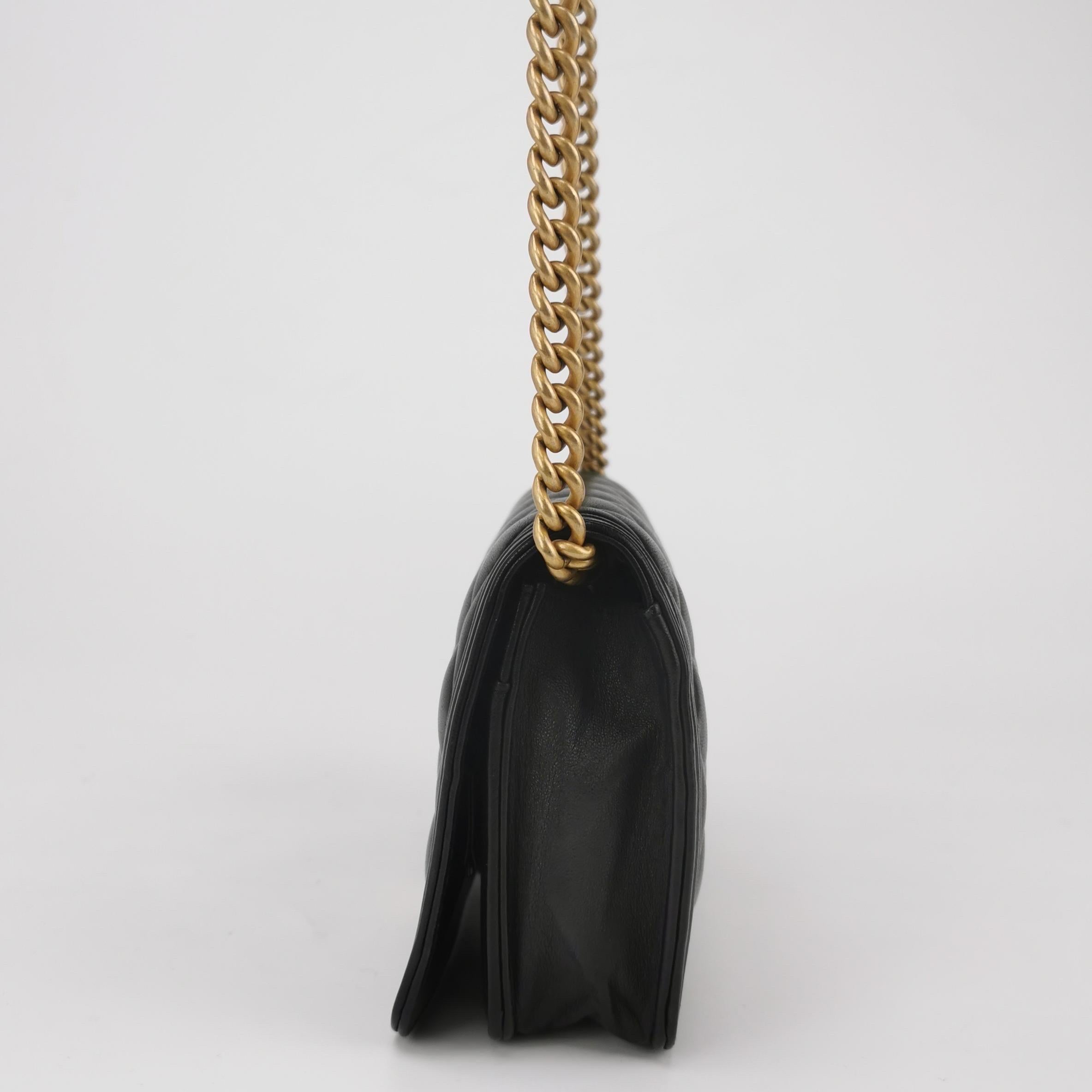 Women's Chanel Wallet on Chain Boy Flap Black Lambskin Leather Gold Hardware For Sale