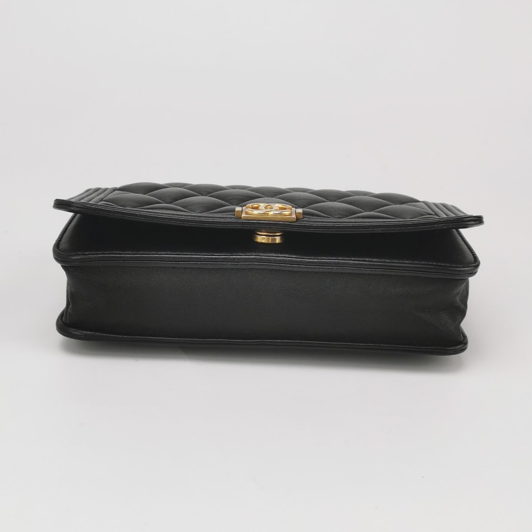 Chanel Wallet on Chain Boy Flap Black Lambskin Leather Gold Hardware For Sale 1