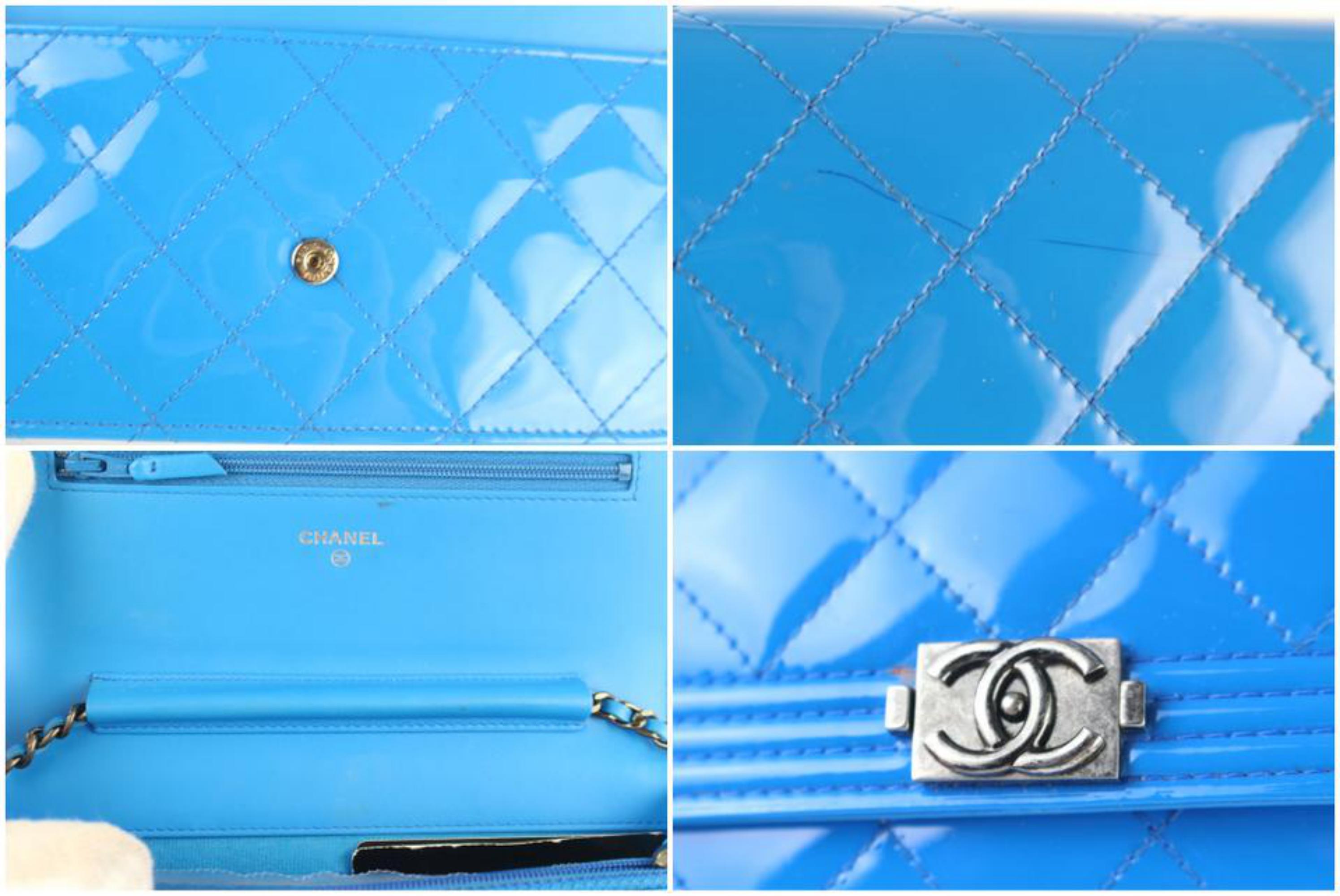 Chanel Wallet on Chain Boy Quilted Le Flap 11cz1211 Blue Leather Cross Body Bag In Good Condition For Sale In Forest Hills, NY