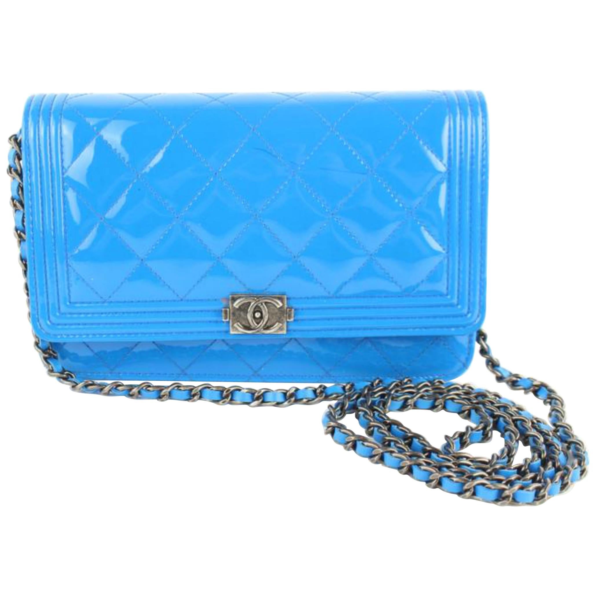 Chanel Wallet on Chain Boy Quilted Le Flap 11cz1211 Blue Leather Cross Body Bag For Sale