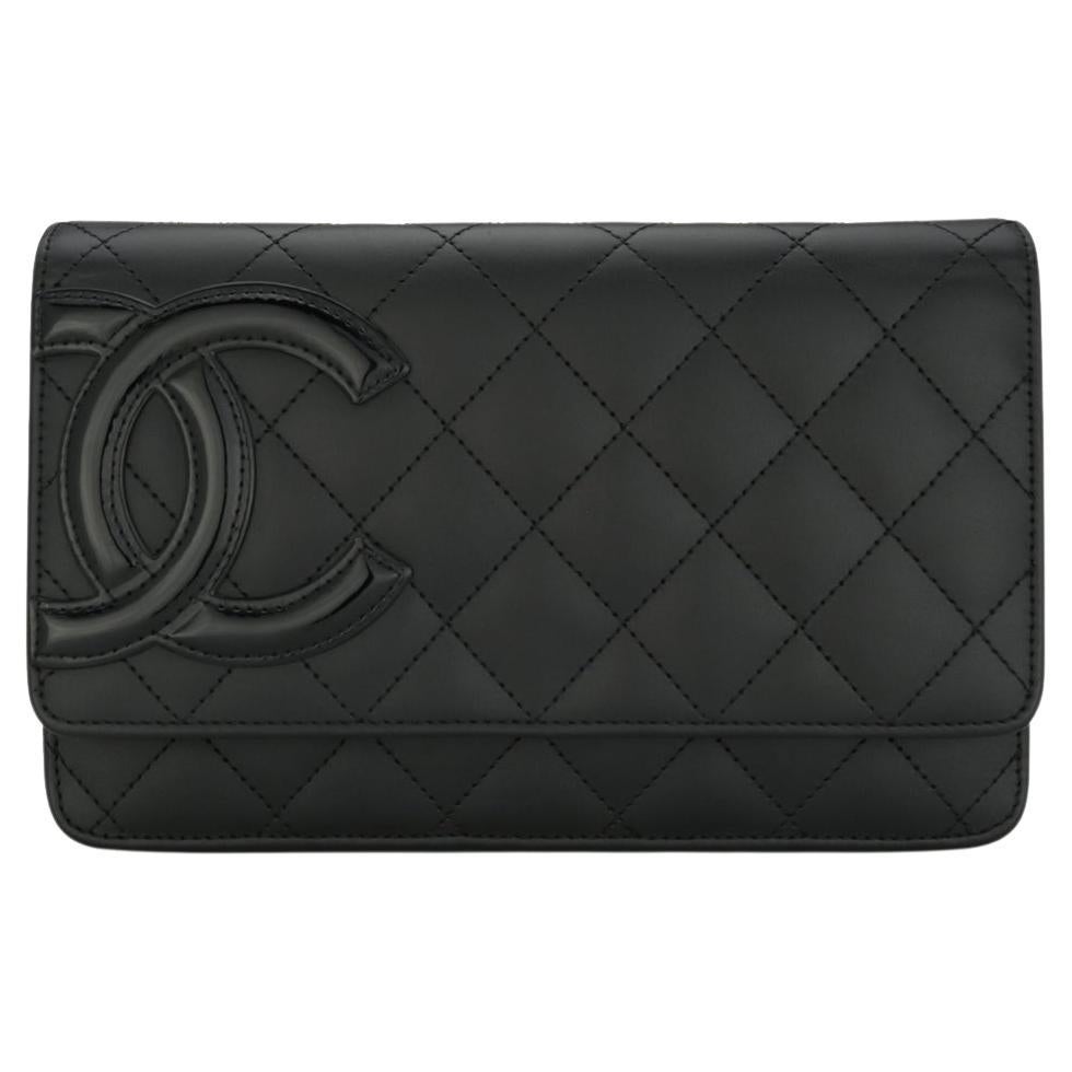 CHANEL Brieftasche an Kette Cambon aus schwarzem Kalbsleder mit silberfarbener Silberfarbener Hardware 2014 im Angebot