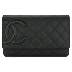 Used CHANEL Wallet On Chain Cambon Black Calfskin with Silver-Tone Hardware 2014