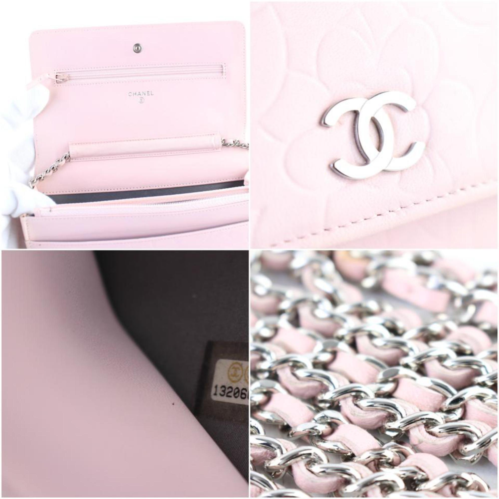 Beige Chanel Wallet on Chain Camellia 3cr0108 Pink Leather Cross Body Bag For Sale