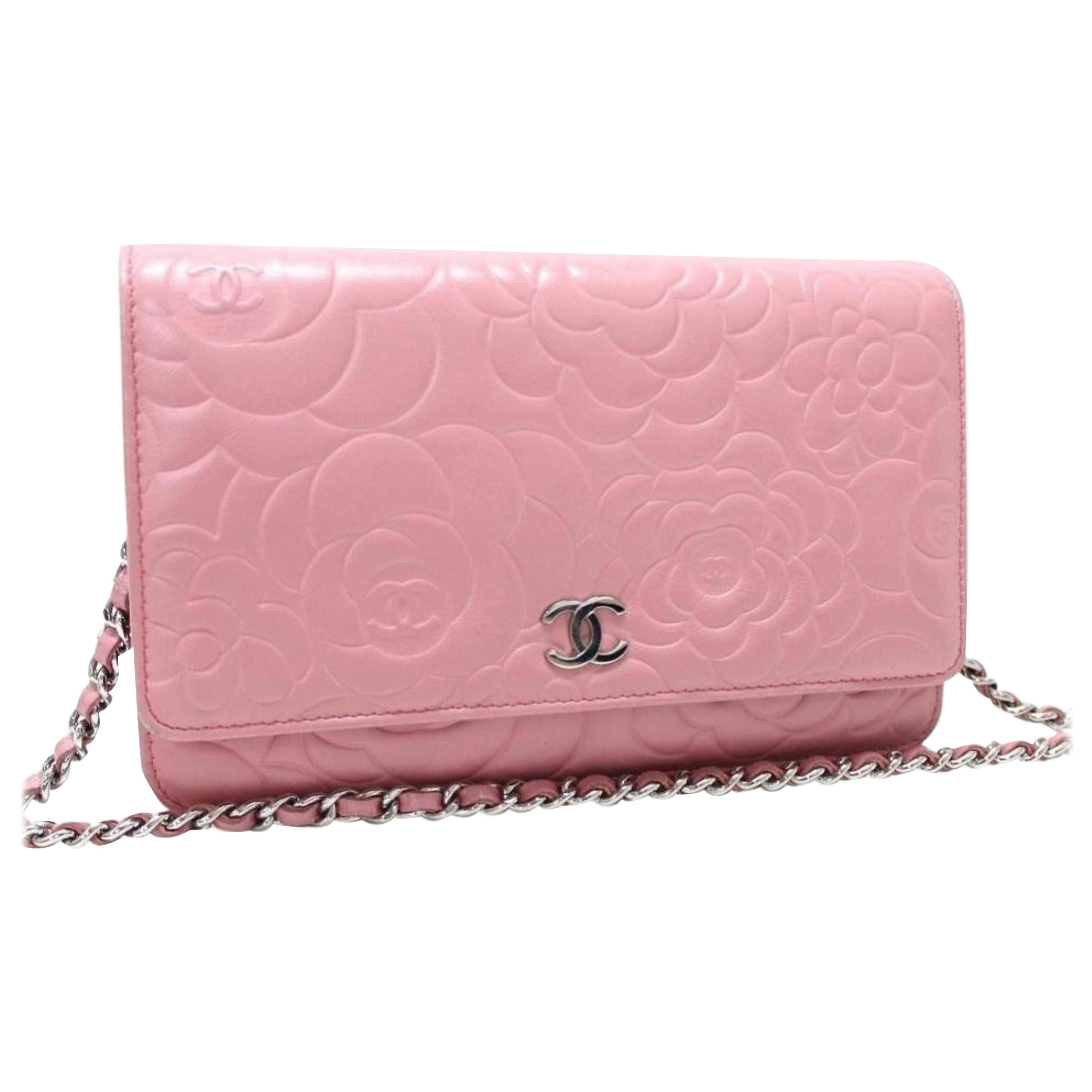 Chanel Wallet on Chain Camellia 3cr0108 Pink Leather Cross Body Bag For Sale