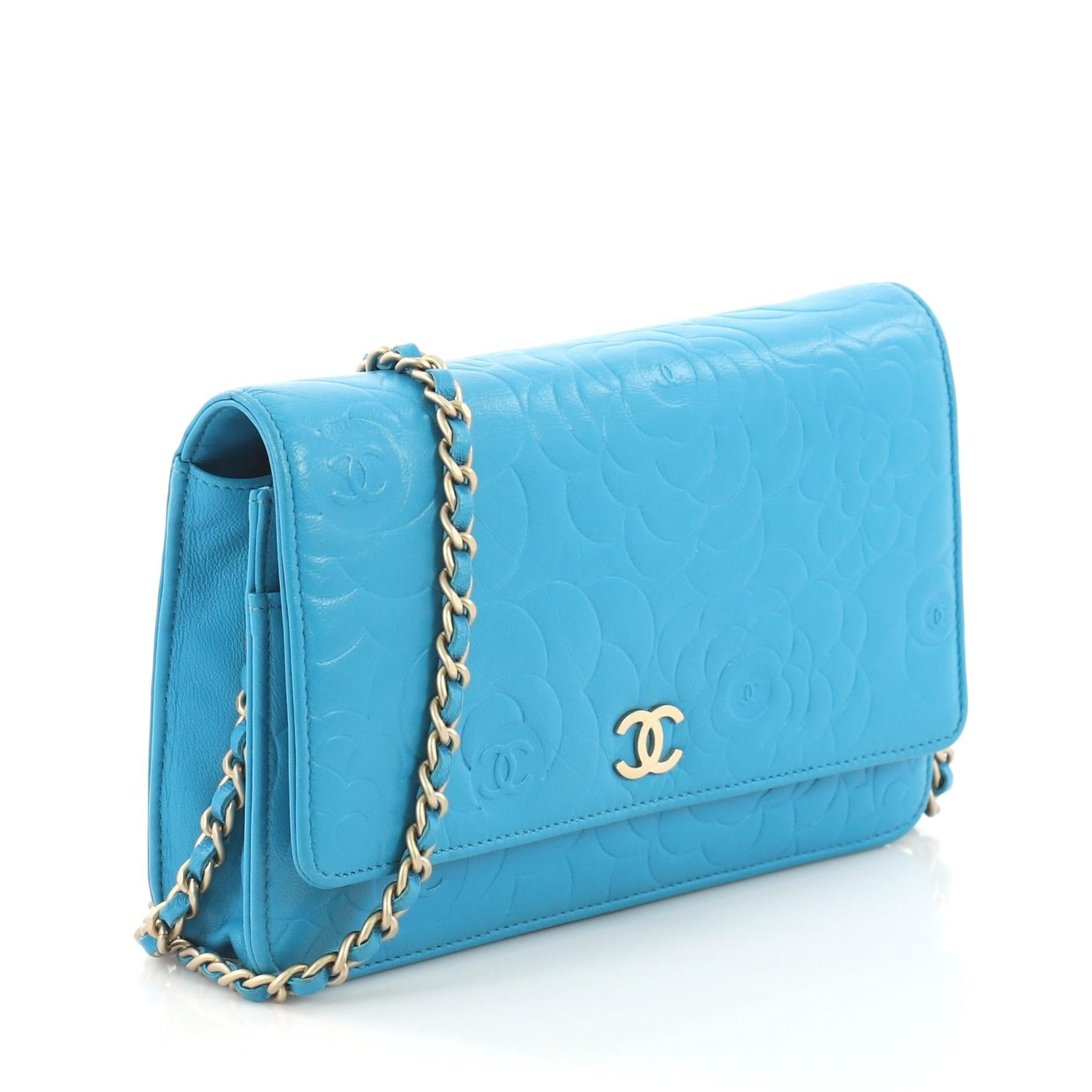 Blue Chanel Wallet on Chain Camellia Lambskin