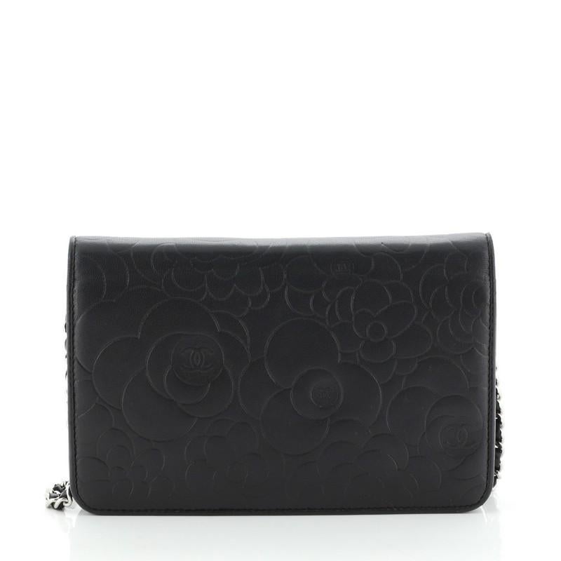 Black Chanel Wallet on Chain Camellia Lambskin