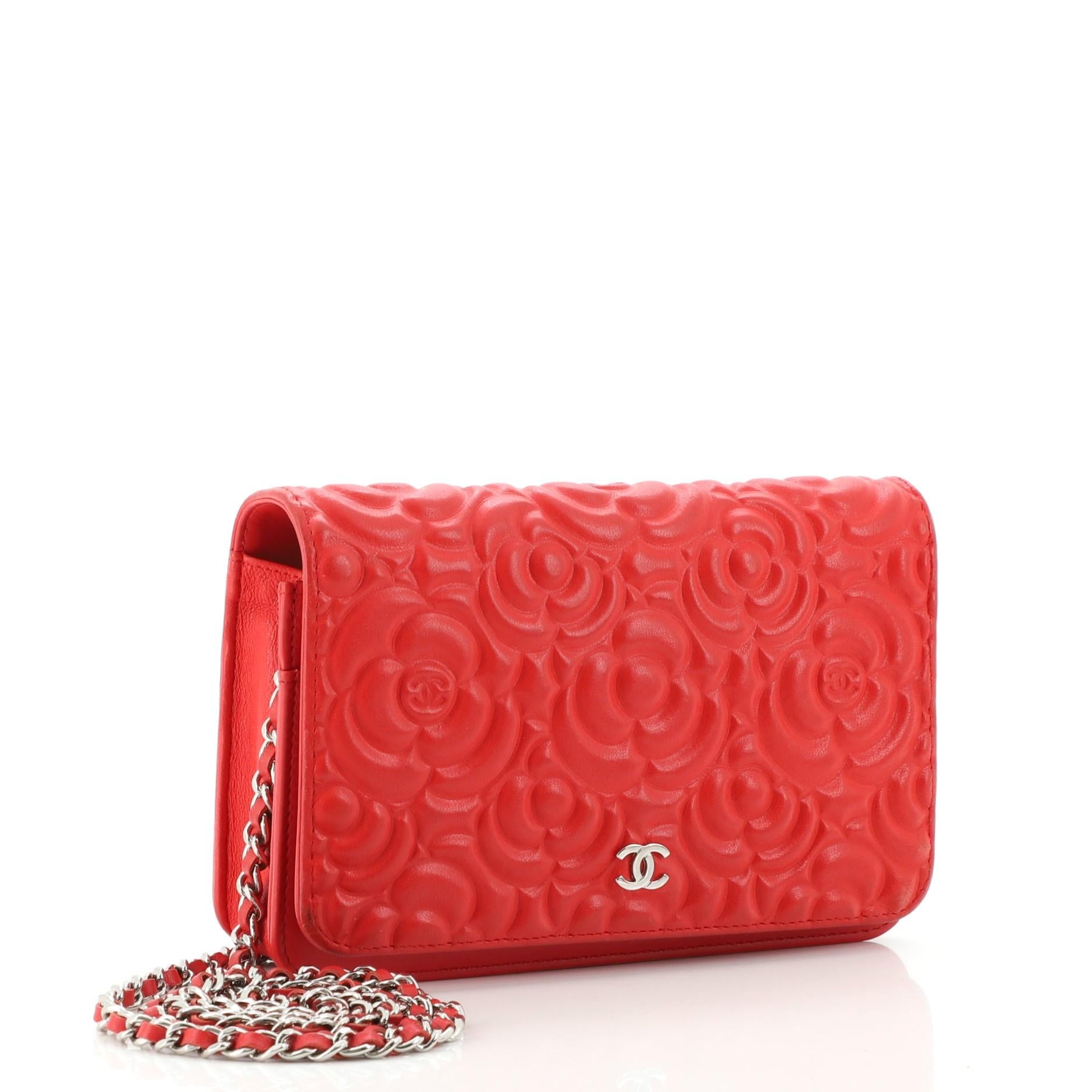 Red Chanel Wallet on Chain Camellia Lambskin