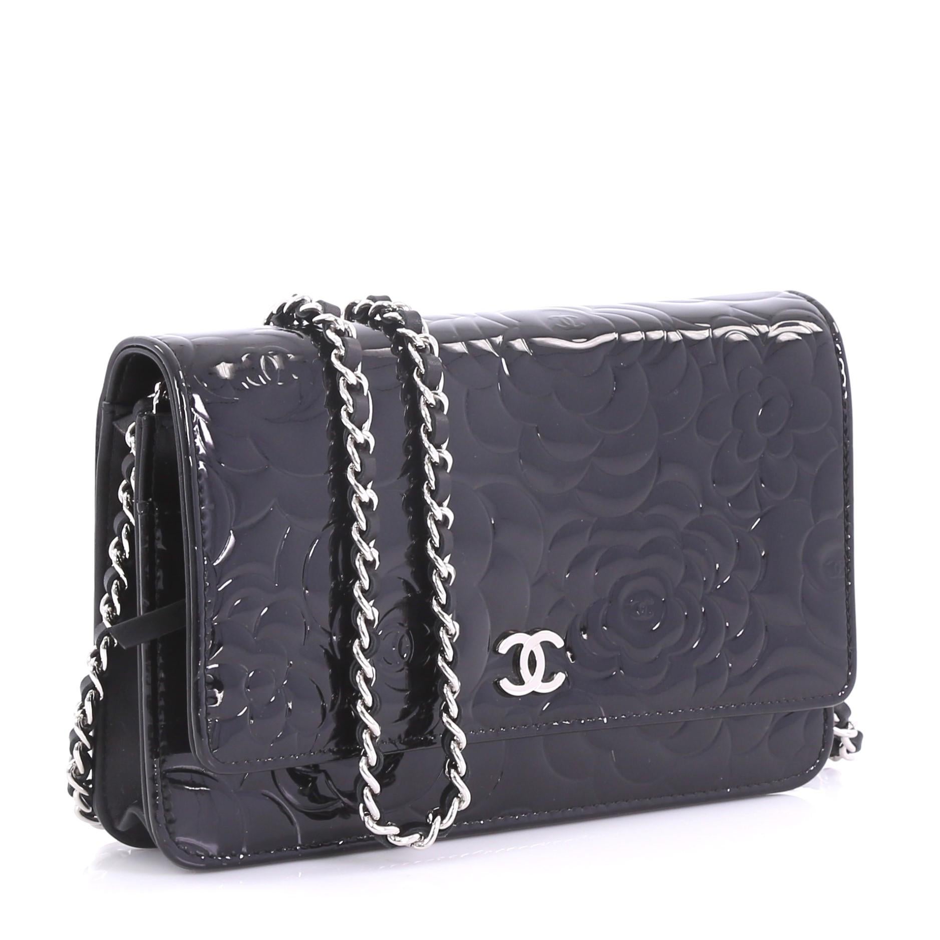 Black Chanel Wallet on Chain Camellia Patent